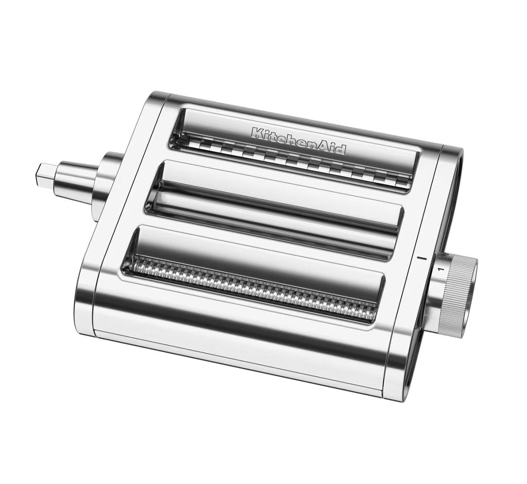 KitchenAid stainless steel pasta roller attachment for a stand mixer.